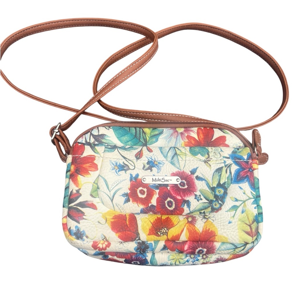 MultiSac Crossbody Purse Wallet Shoulder Bag Floral Zipper Pockets Small Handbag